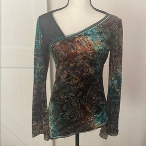 Anac Black and Brown Asymmetrical Long Sleeve Blouse